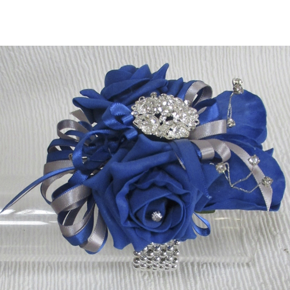 Royal Blue & Silver Wrist Corsage